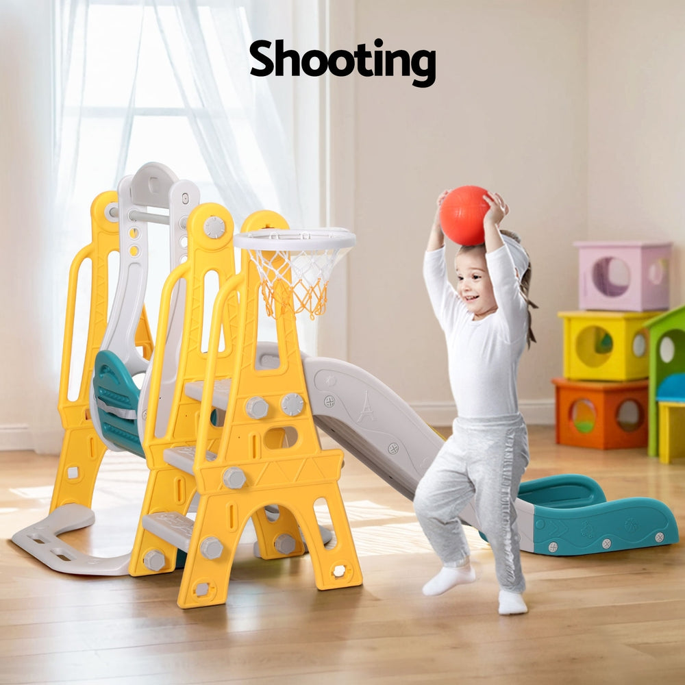 Keezi Kids Slide and Swing Set with Basketball Hoop 140cm - Green