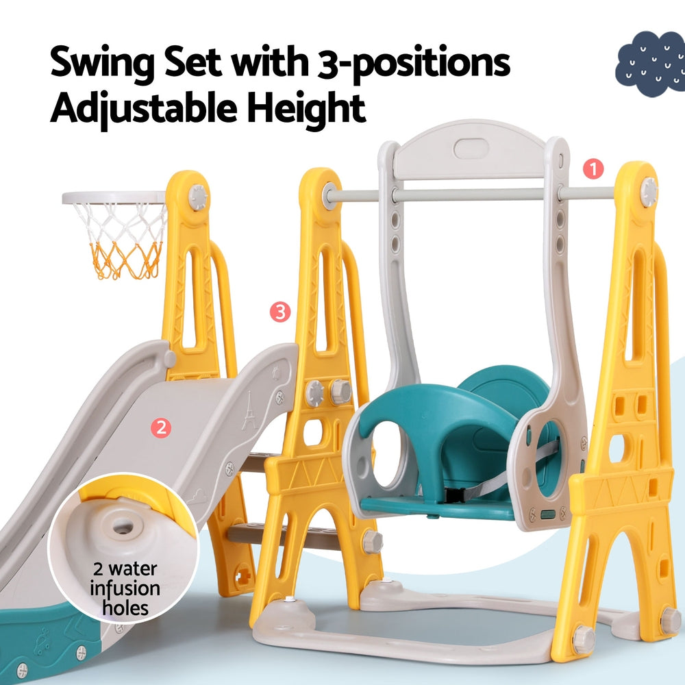 Keezi Kids Slide and Swing Set with Basketball Hoop 140cm - Green