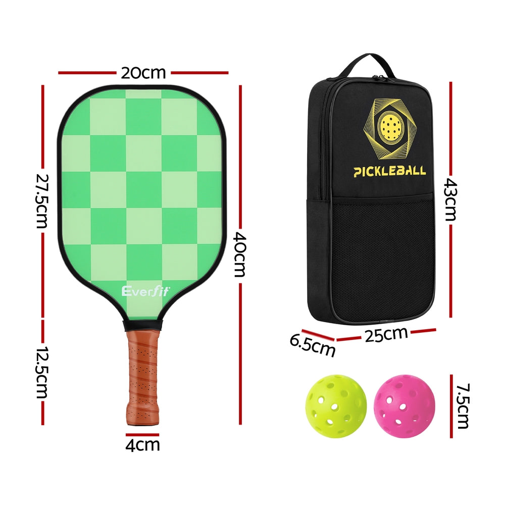 Everfit 2PCS Fiberglass Pickleball Paddle Rackets Set with Balls and Bag