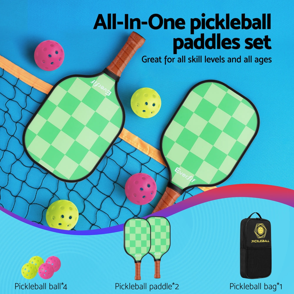 Everfit 2PCS Fiberglass Pickleball Paddle Rackets Set with Balls and Bag
