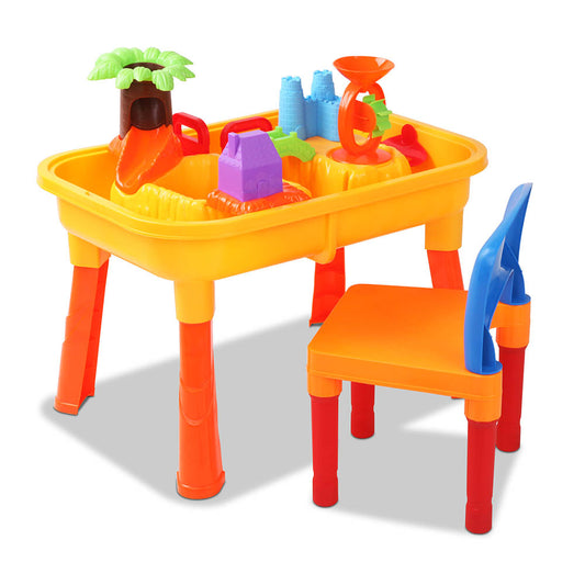 Keezi Kids Sandpit Pretend Play Set, Sand Water Table and Chair