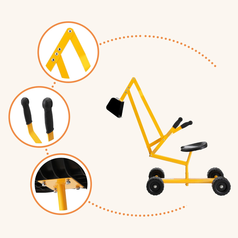 Keezi Kids Ride On Car Digger Bulldozer Sandpit Play Toys Rotate Seat - Yellow