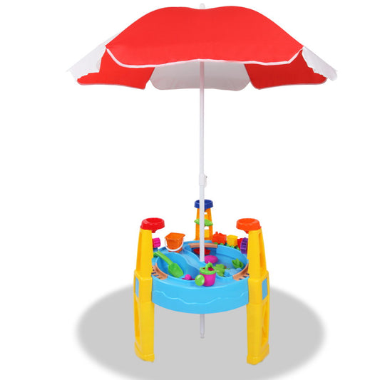 Keezi Kids Sandpit Pretend Play Set, Water Sand Table with Umbrella