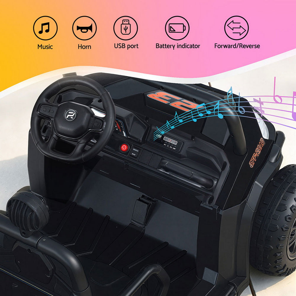 Rigo Kids Ride On Car Electric Toys Cars Headlight Music Remote Control - Black