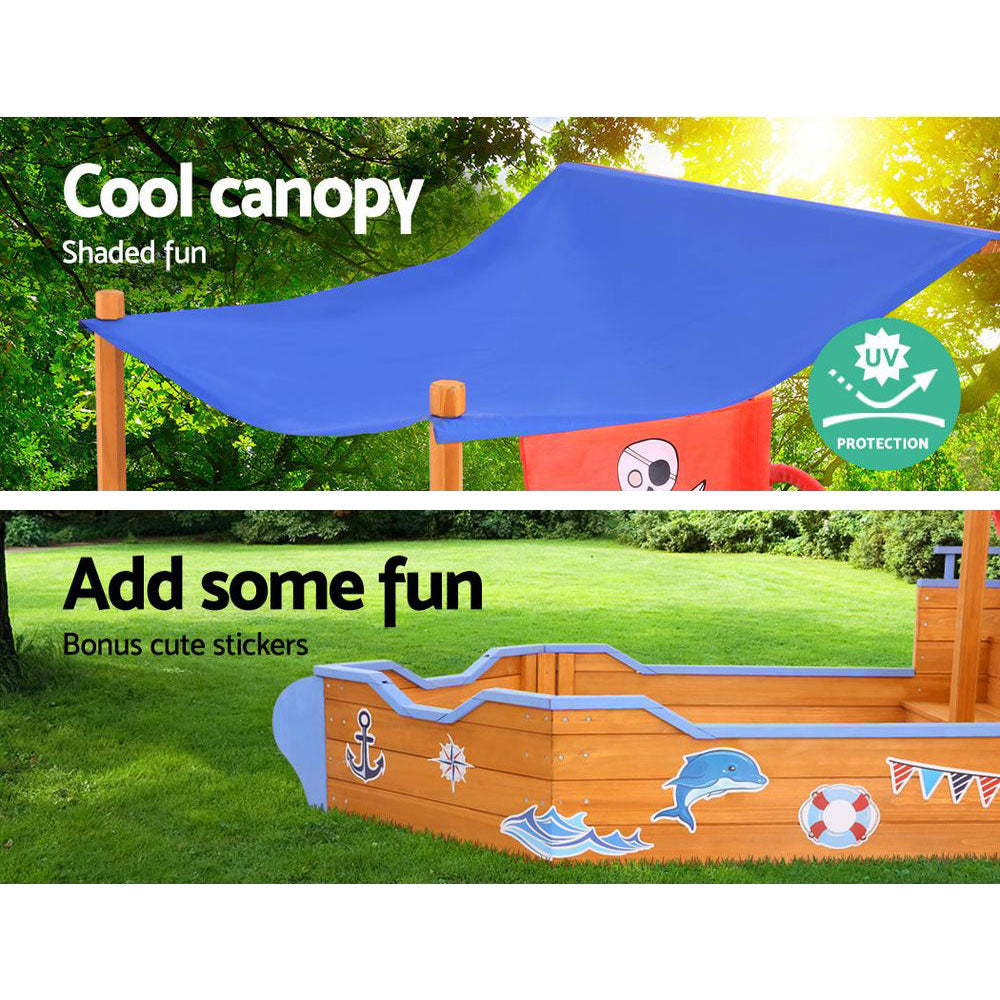 Keezi Kids Wooden Boat Sand Pit with Canopy & Bench 165cm
