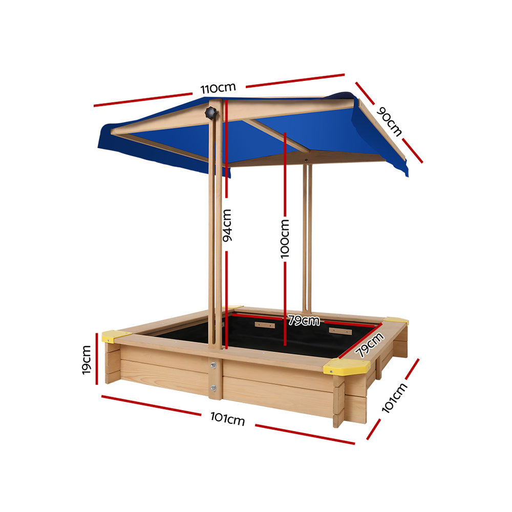 Keezi Kids Wooden Sand Pit with Canopy & Bench Seat 101cm