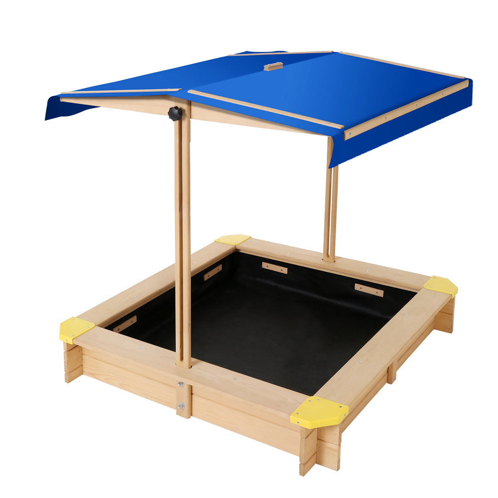 Keezi Kids Wooden Sand Pit with Canopy & Bench Seat 101cm