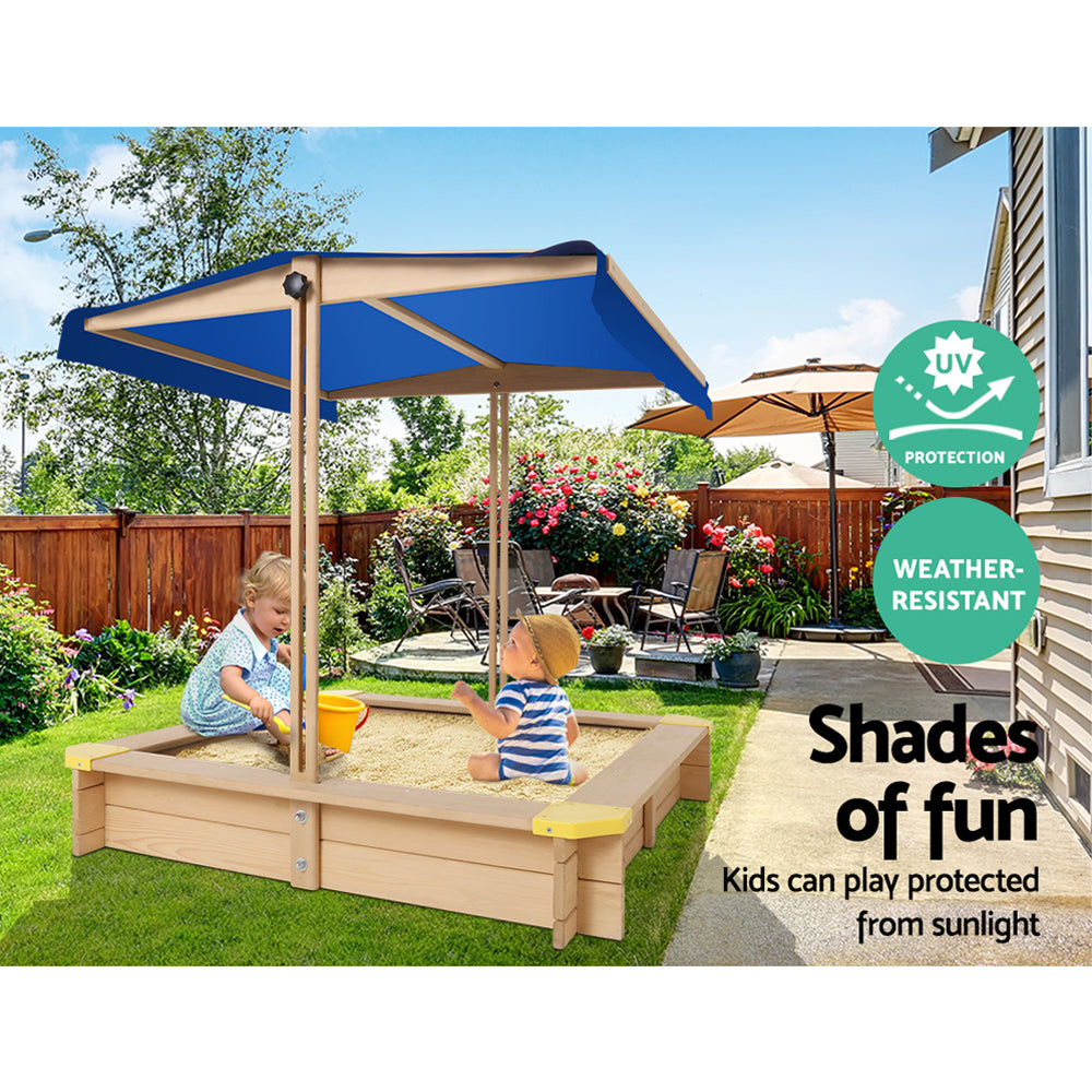 Keezi Kids Wooden Sand Pit with Canopy & Bench Seat 101cm