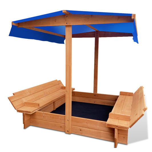 Keezi Kids Wooden Sand Pit with Canopy & Foldable Seat 120cm