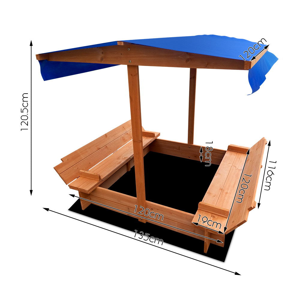 Keezi Kids Wooden Sand Pit with Canopy & Foldable Seat 120cm