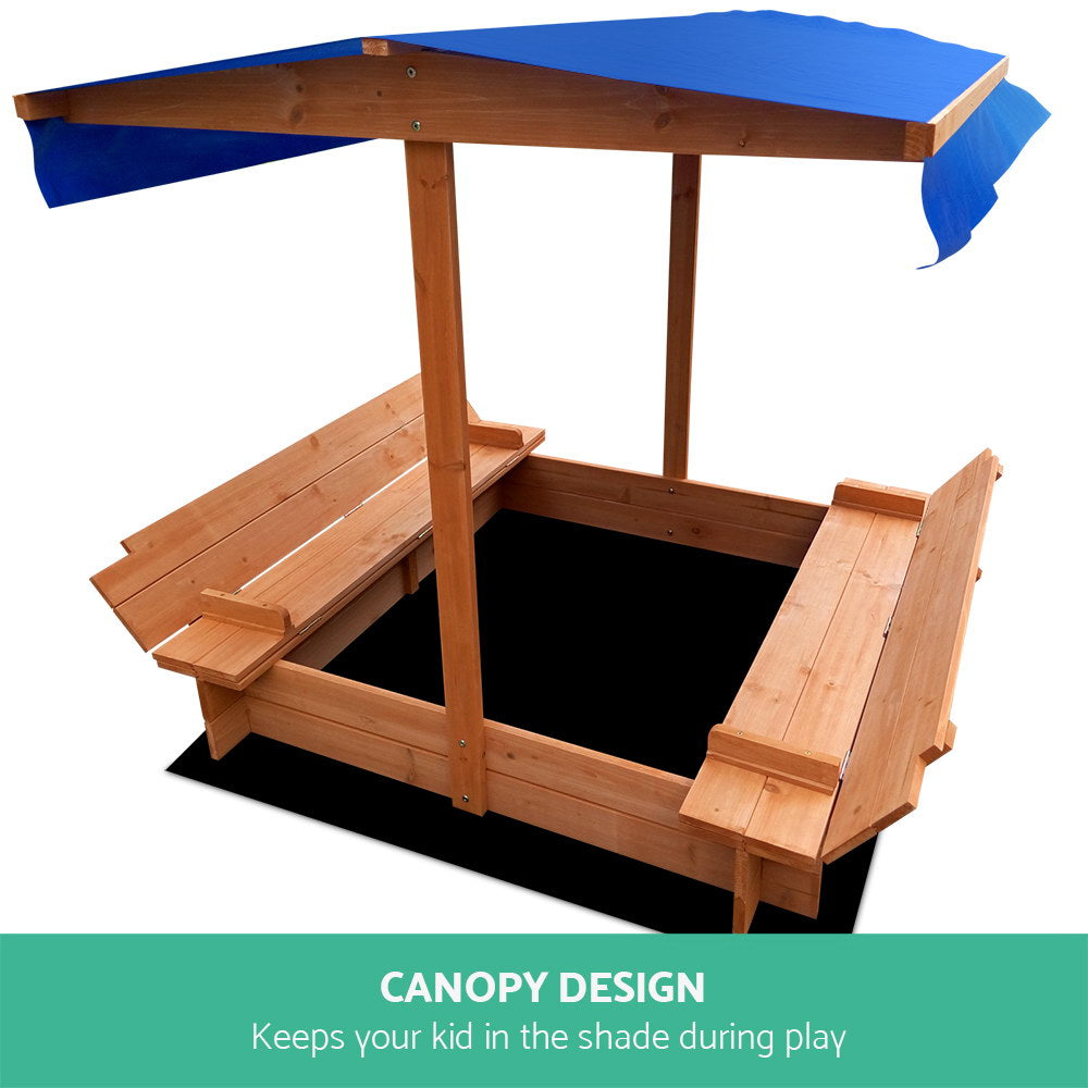 Keezi Kids Wooden Sand Pit with Canopy & Foldable Seat 120cm