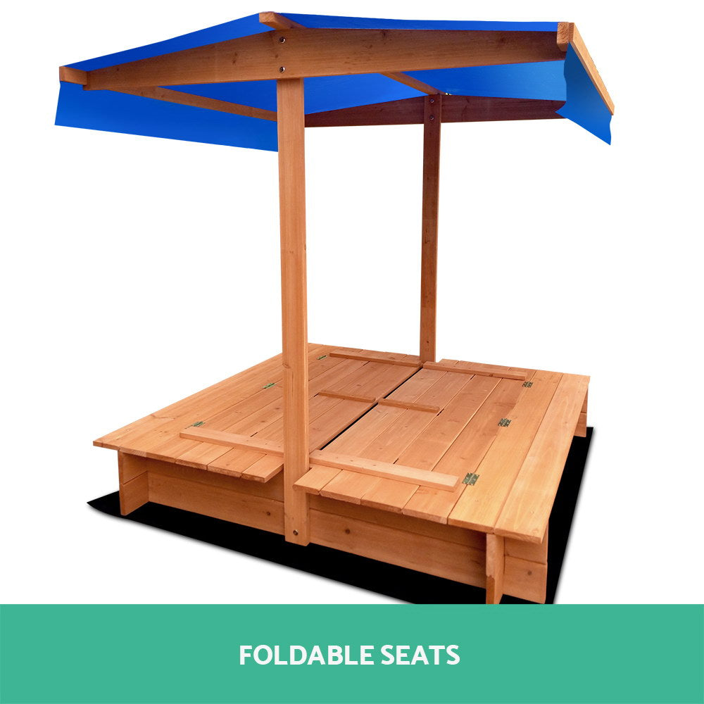 Keezi Kids Wooden Sand Pit with Canopy & Foldable Seat 120cm