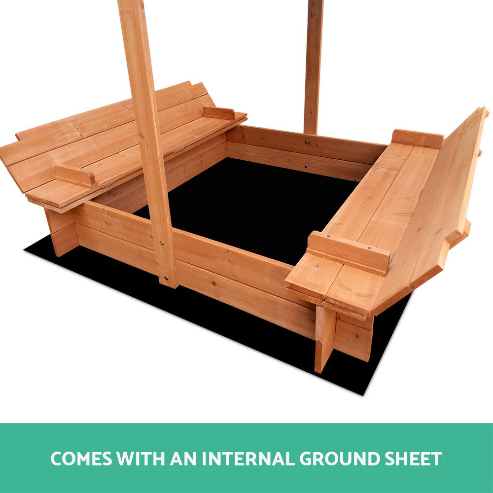 Keezi Kids Wooden Sand Pit with Canopy & Foldable Seat 120cm