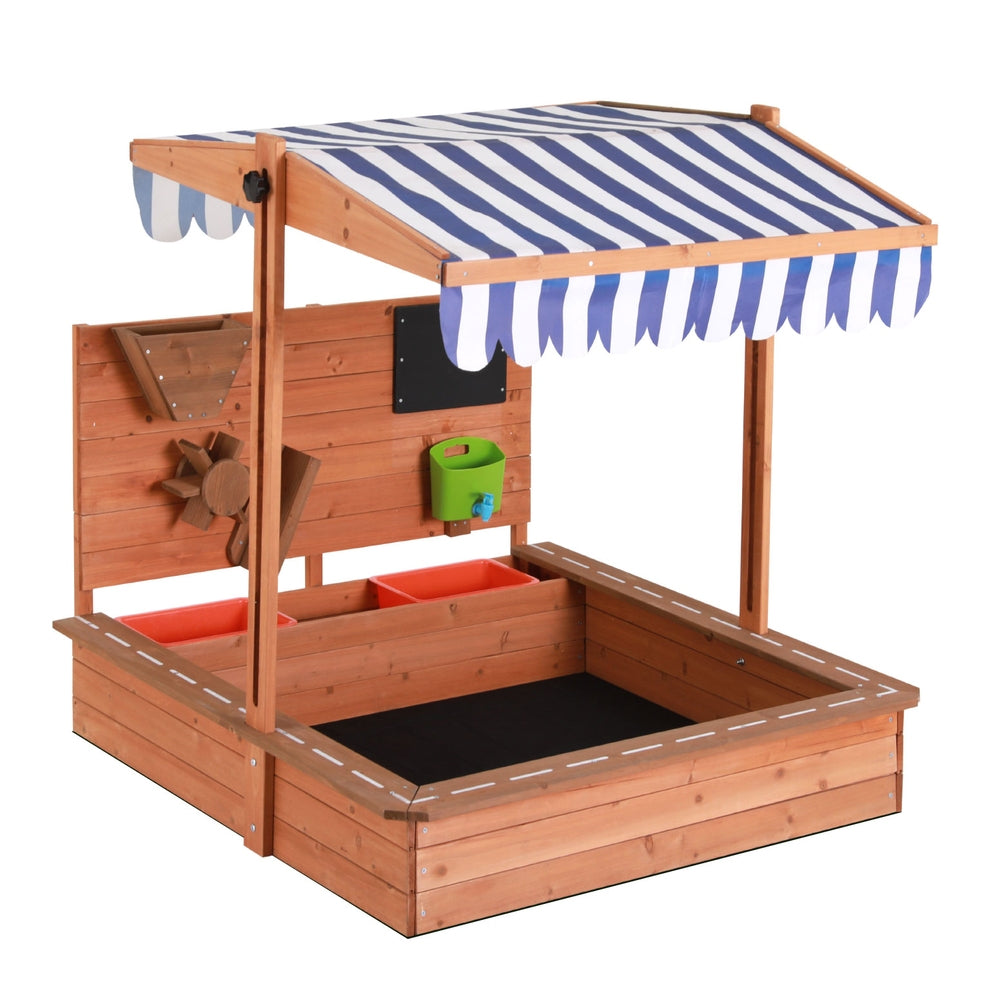 Keezi Kids Wooden Sandpit with Canopy and Cover Funnel 110cm