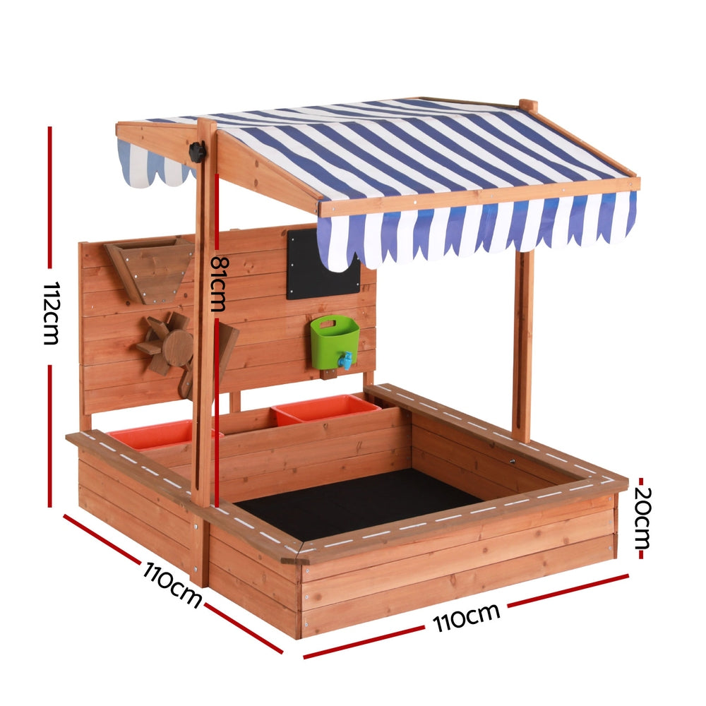 Keezi Kids Wooden Sandpit with Canopy and Cover Funnel 110cm