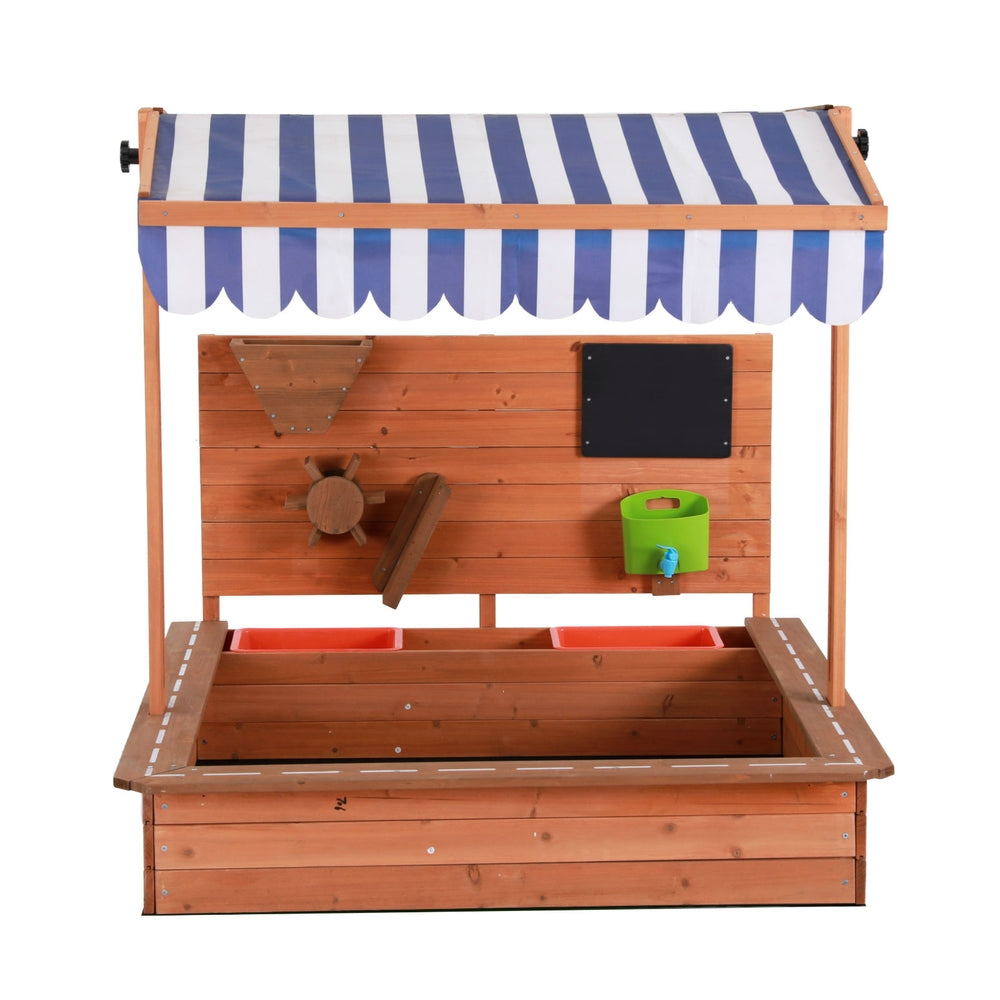 Keezi Kids Wooden Sandpit with Canopy and Cover Funnel 110cm