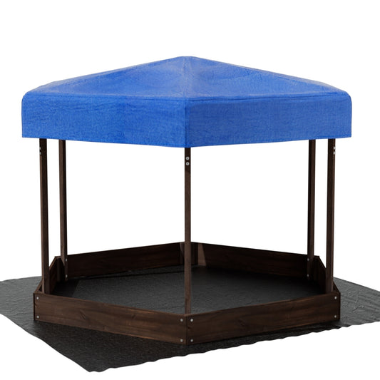 Keezi Kids Wooden Hexagon Sand Pit with Canopy 182cm