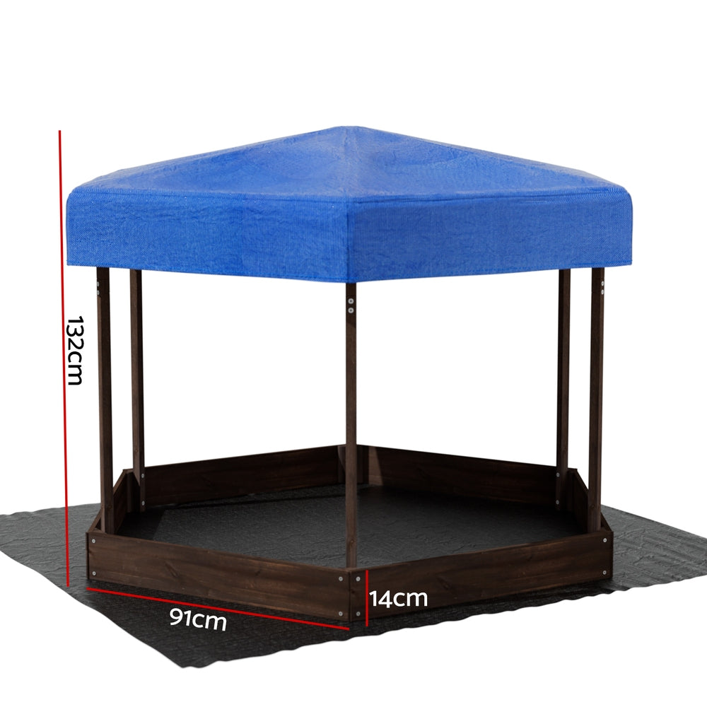 Keezi Kids Wooden Hexagon Sand Pit with Canopy 182cm
