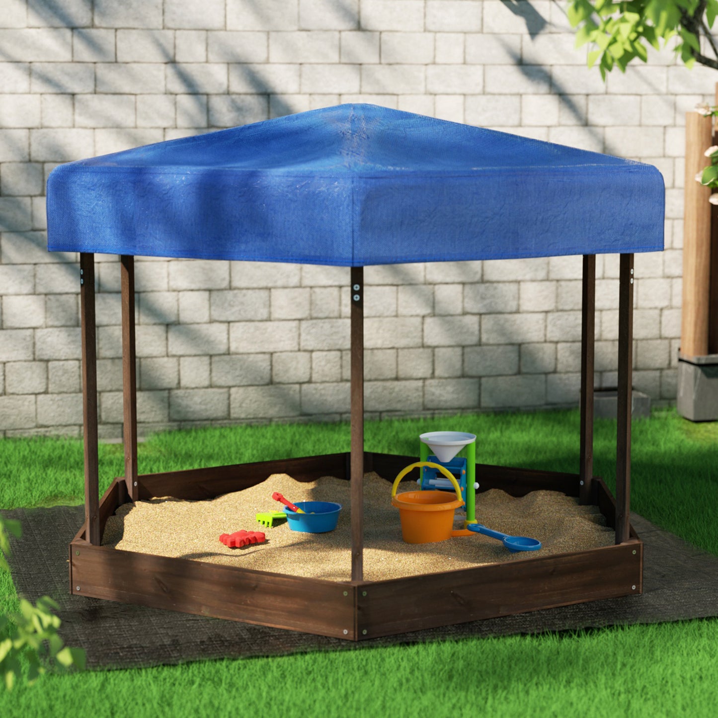 Keezi Kids Wooden Hexagon Sand Pit with Canopy 182cm