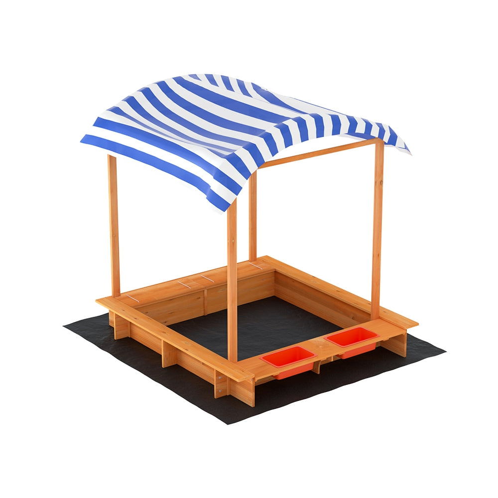 Keezi Kids Wooden Sand Pit with Canopy & Water Basin 146cm