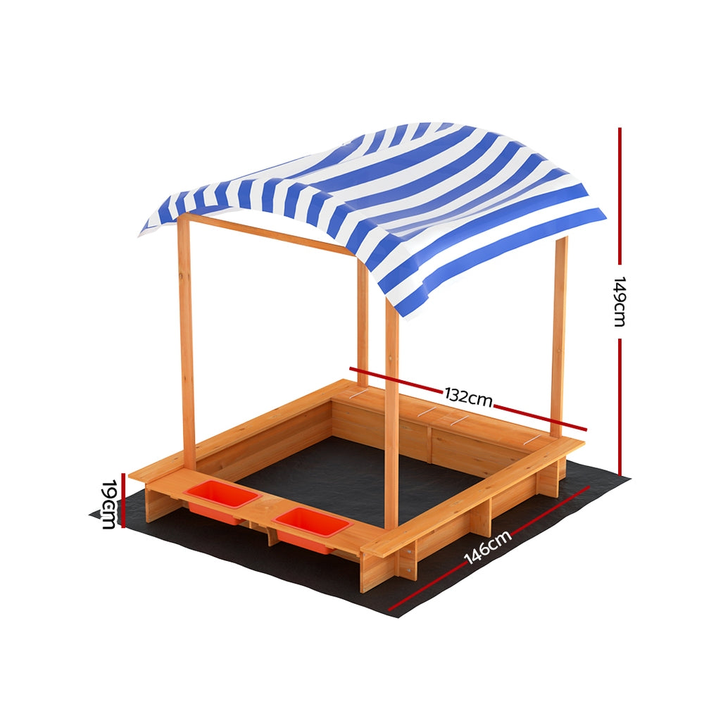 Keezi Kids Wooden Sand Pit with Canopy & Water Basin 146cm