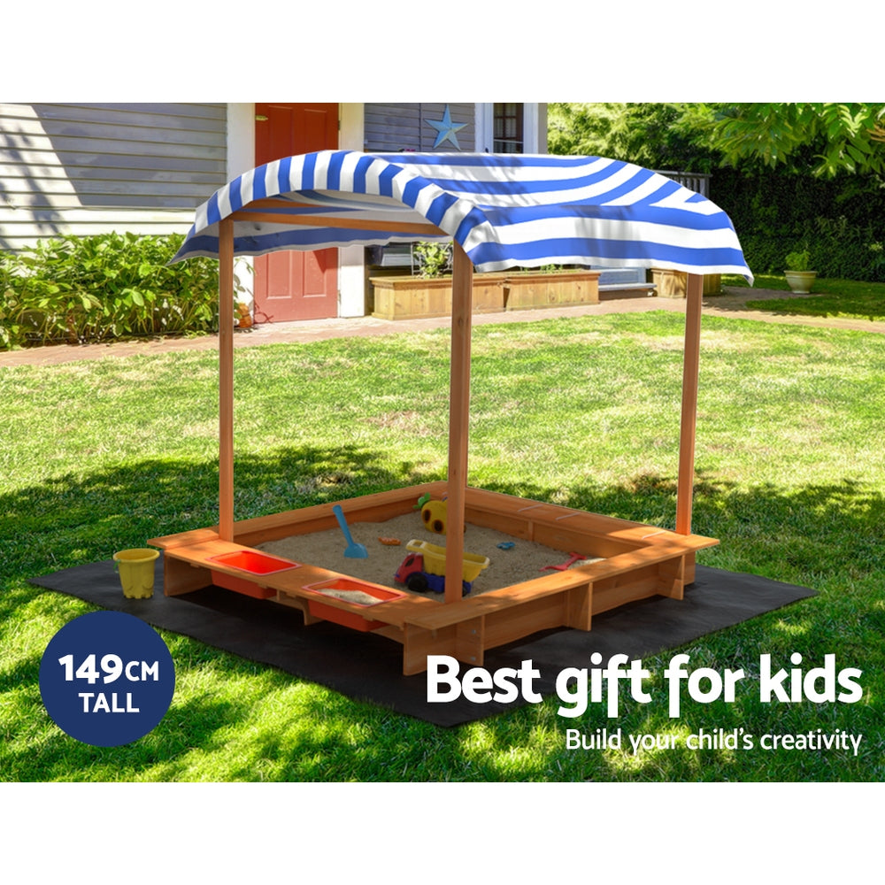 Keezi Kids Wooden Sand Pit with Canopy & Water Basin 146cm
