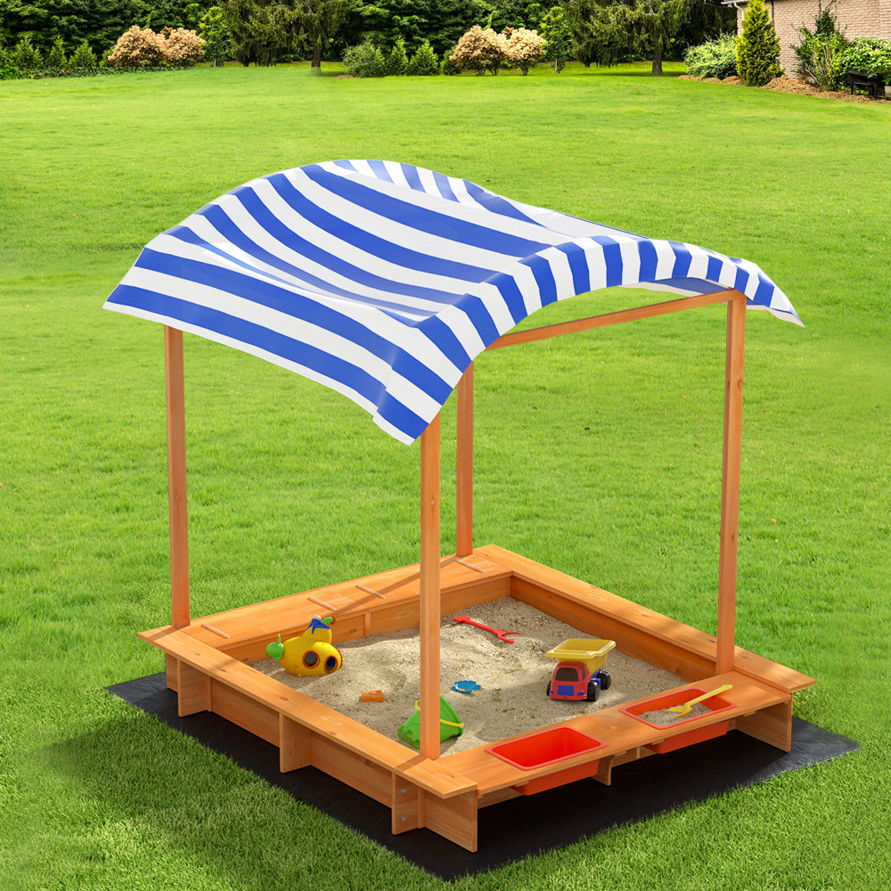 Keezi Kids Wooden Sand Pit with Canopy & Water Basin 146cm