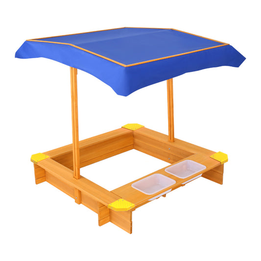 Keezi Kids Wooden Sand Pit with Canopy & Water Basin 103cm