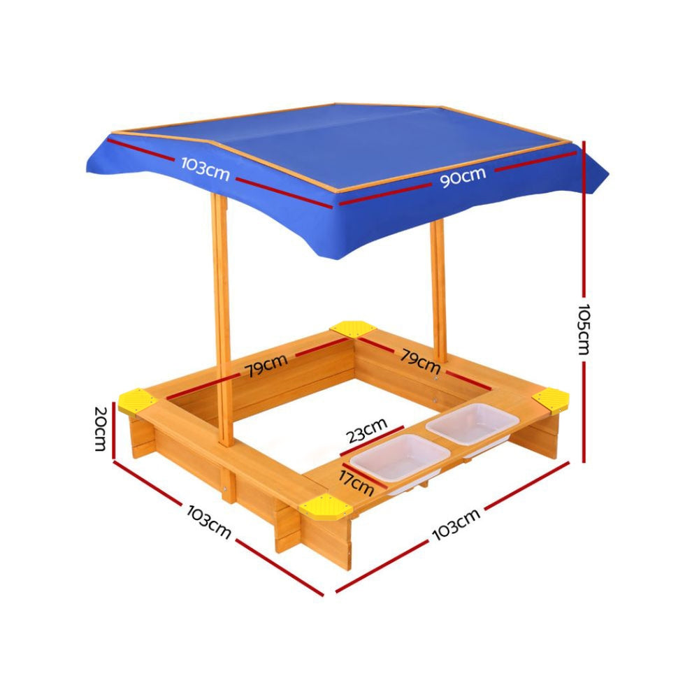 Keezi Kids Wooden Sand Pit with Canopy & Water Basin 103cm