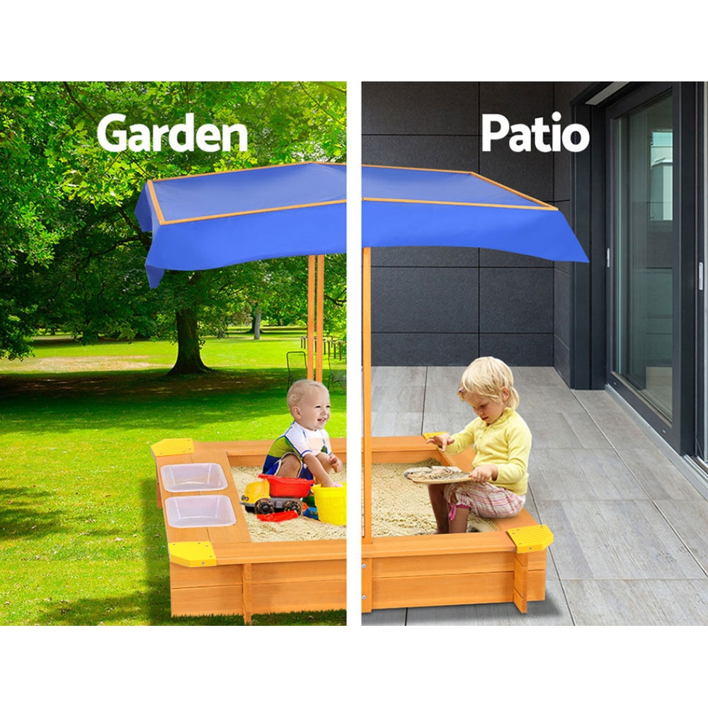 Keezi Kids Wooden Sand Pit with Canopy & Water Basin 103cm