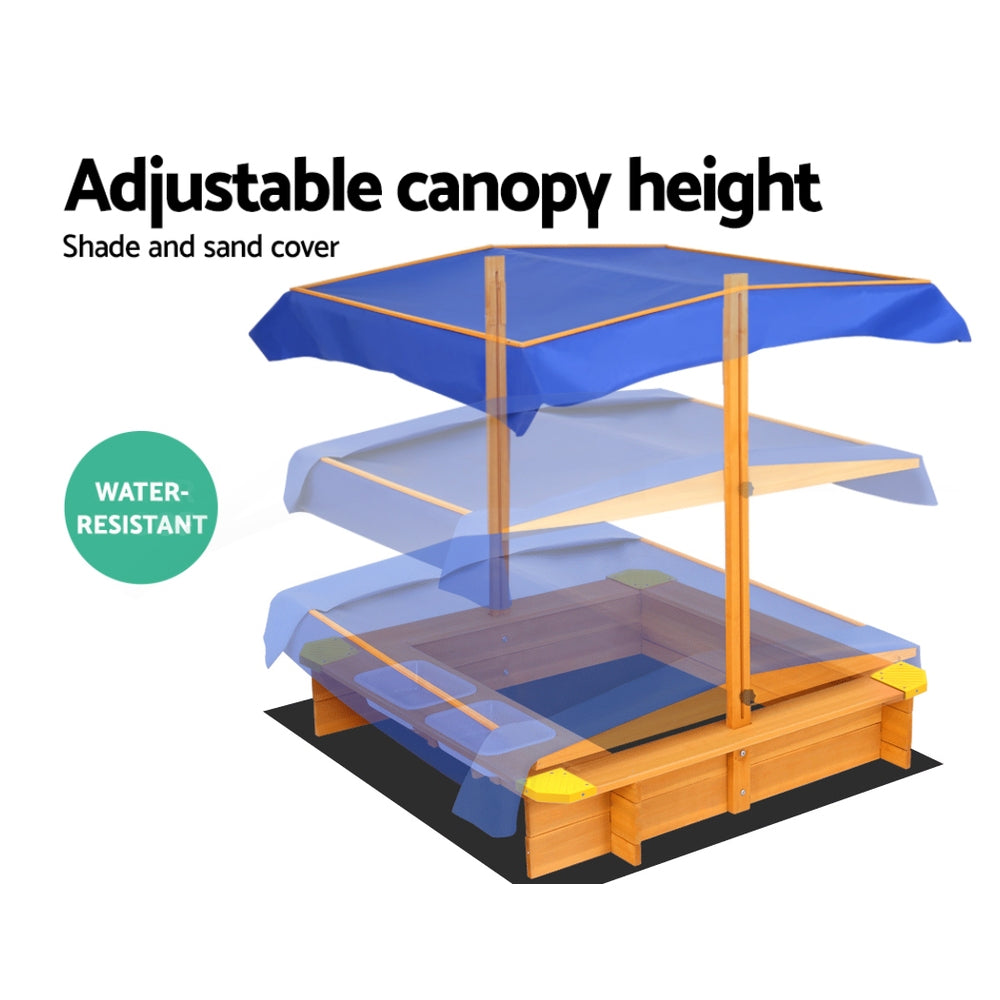 Keezi Kids Wooden Sand Pit with Canopy & Water Basin 103cm
