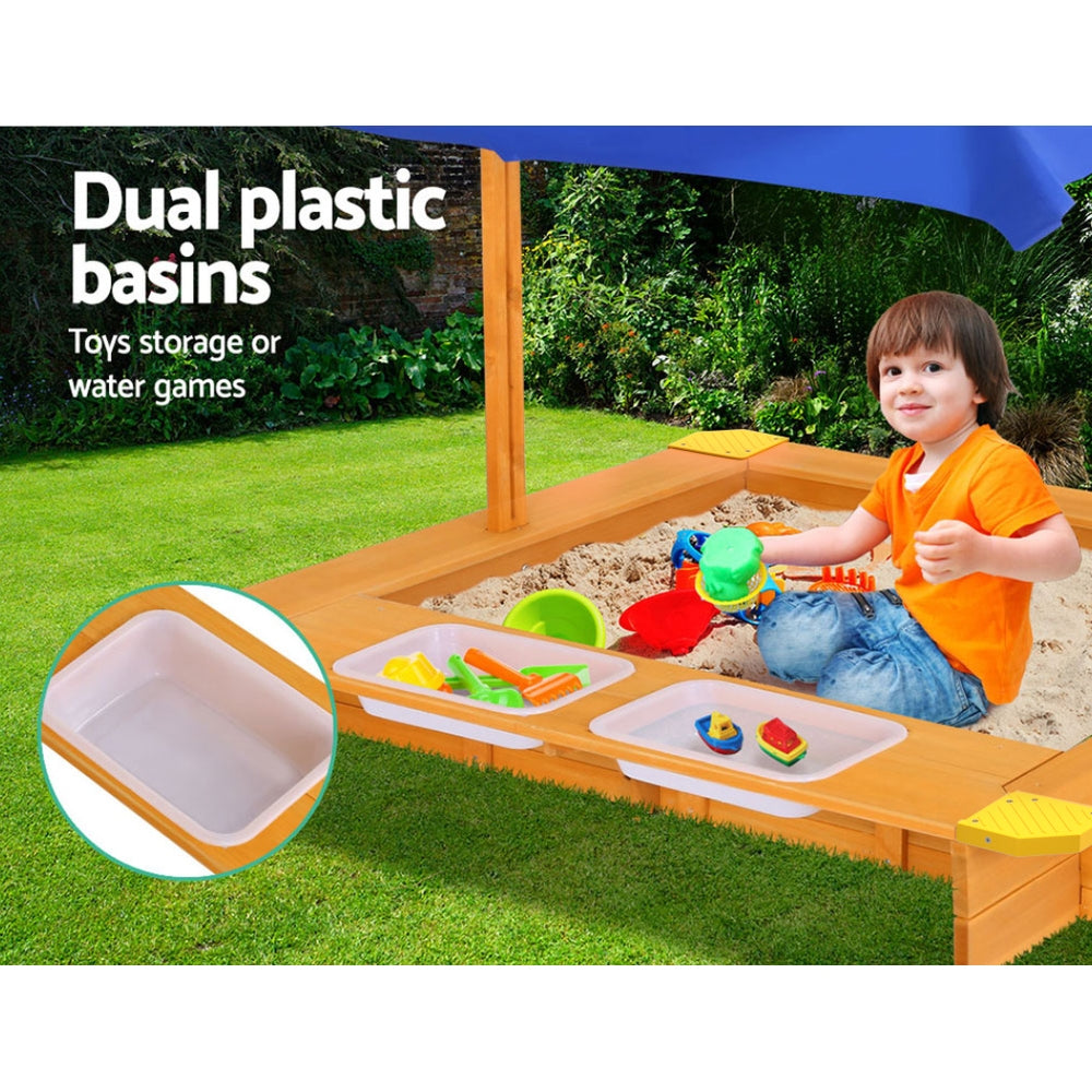Keezi Kids Wooden Sand Pit with Canopy & Water Basin 103cm