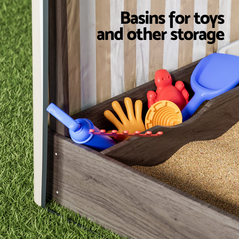 Keezi Kids Wooden Sand Pit with Canopy, Window & Water Basin 120cm