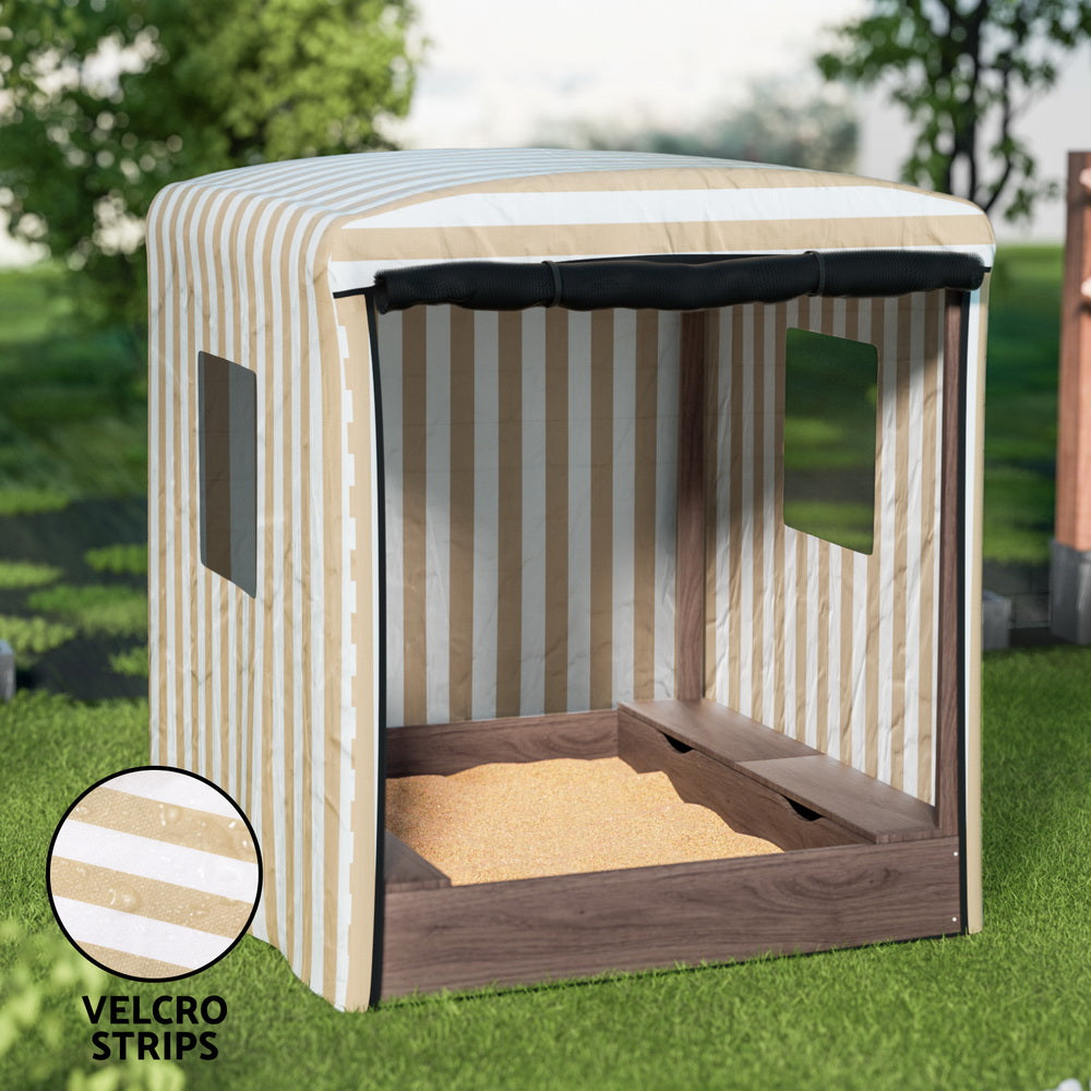 Keezi Kids Wooden Sand Pit with Canopy, Window & Water Basin 120cm