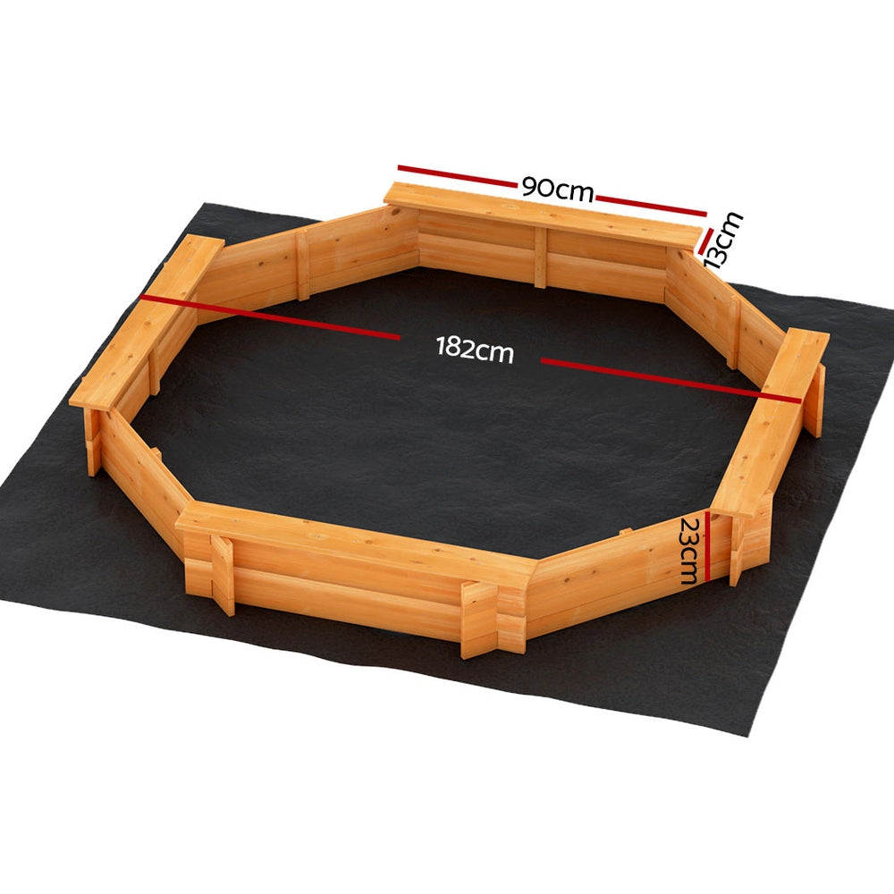 Keezi Kids Wooden Round Sand Pit with Cover & Bench 182cm