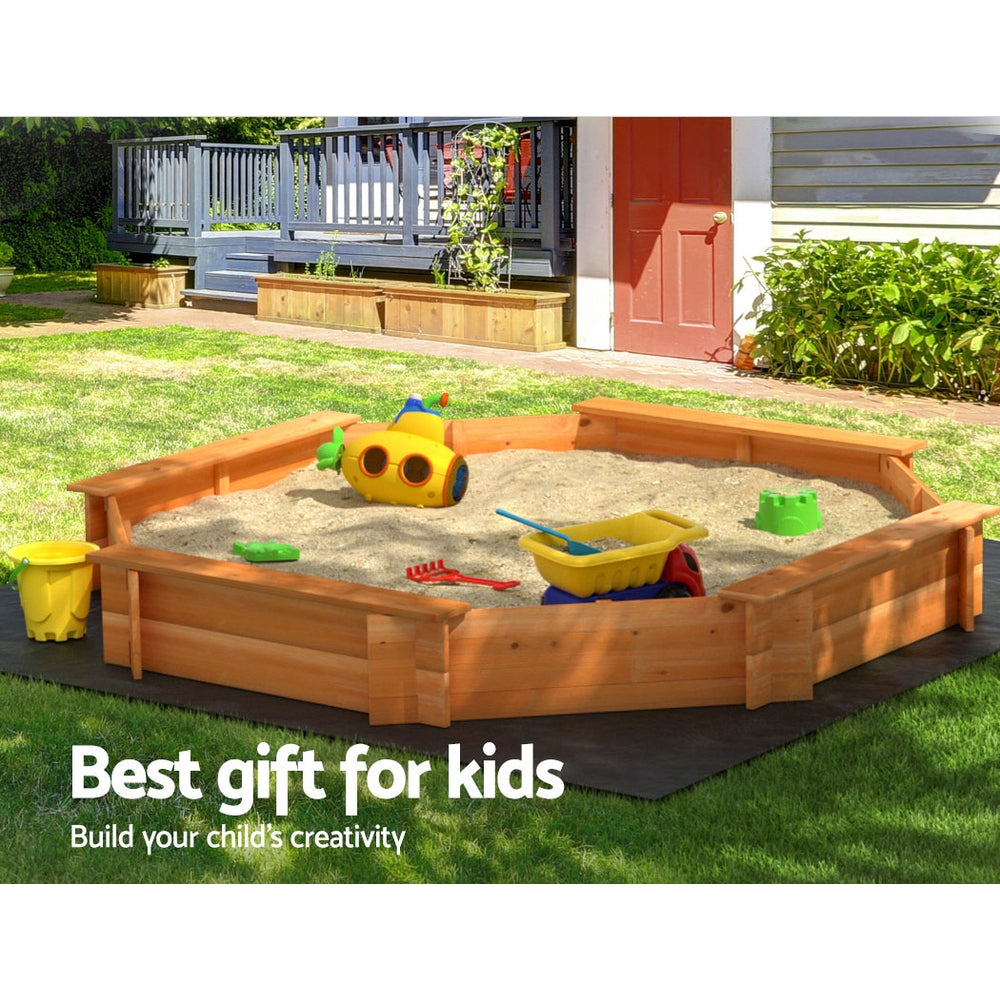 Keezi Kids Wooden Round Sand Pit with Cover & Bench 182cm