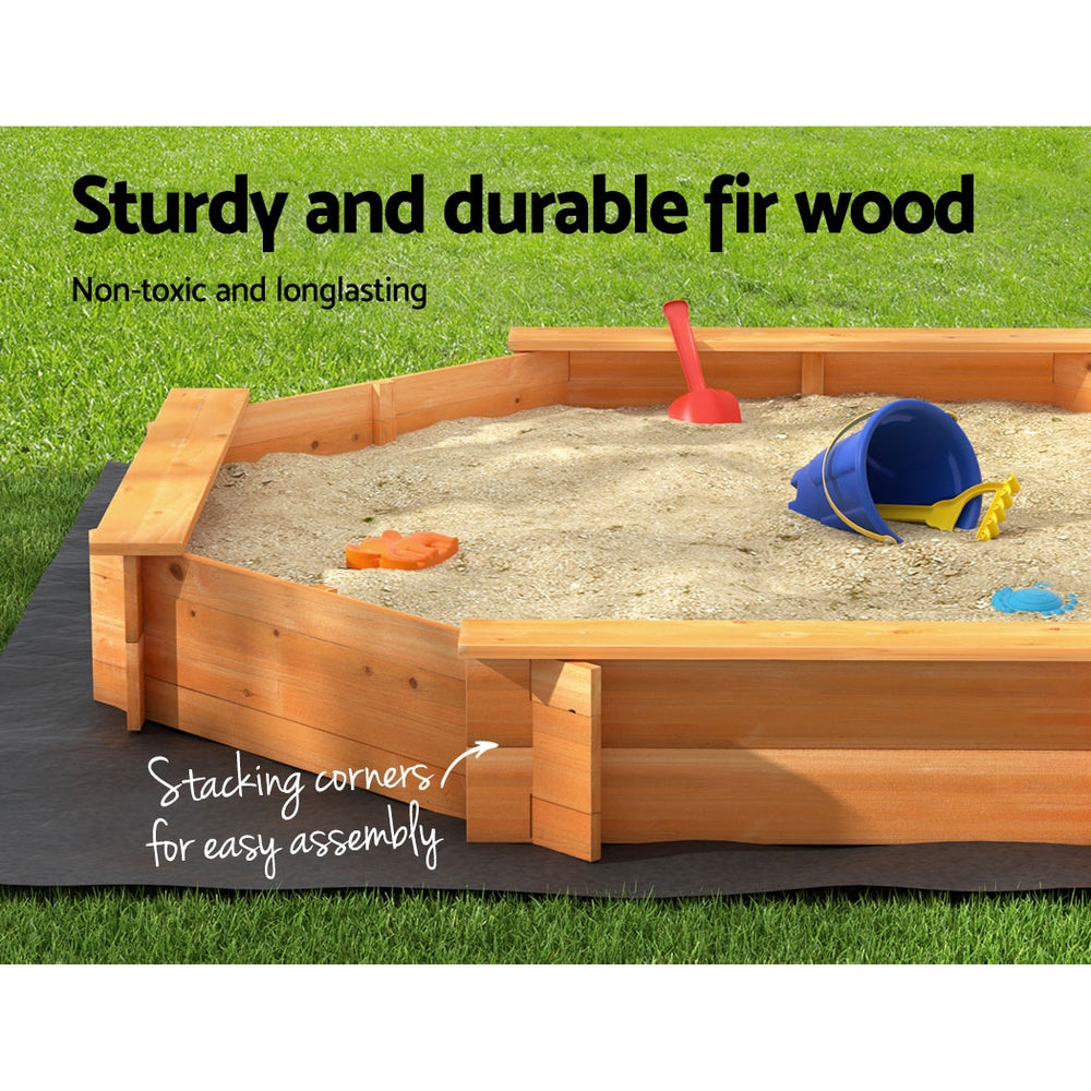 Keezi Kids Wooden Round Sand Pit with Cover & Bench 182cm