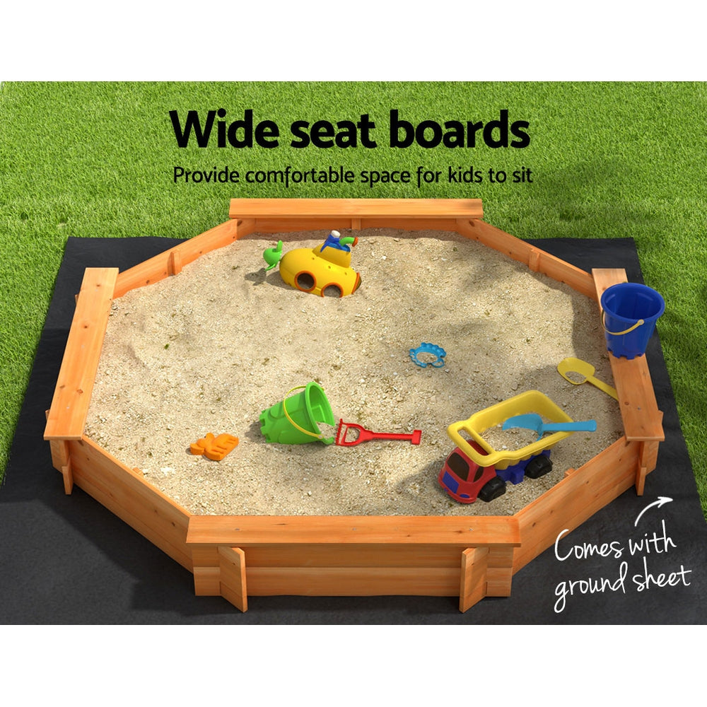 Keezi Kids Wooden Round Sand Pit with Cover & Bench 182cm