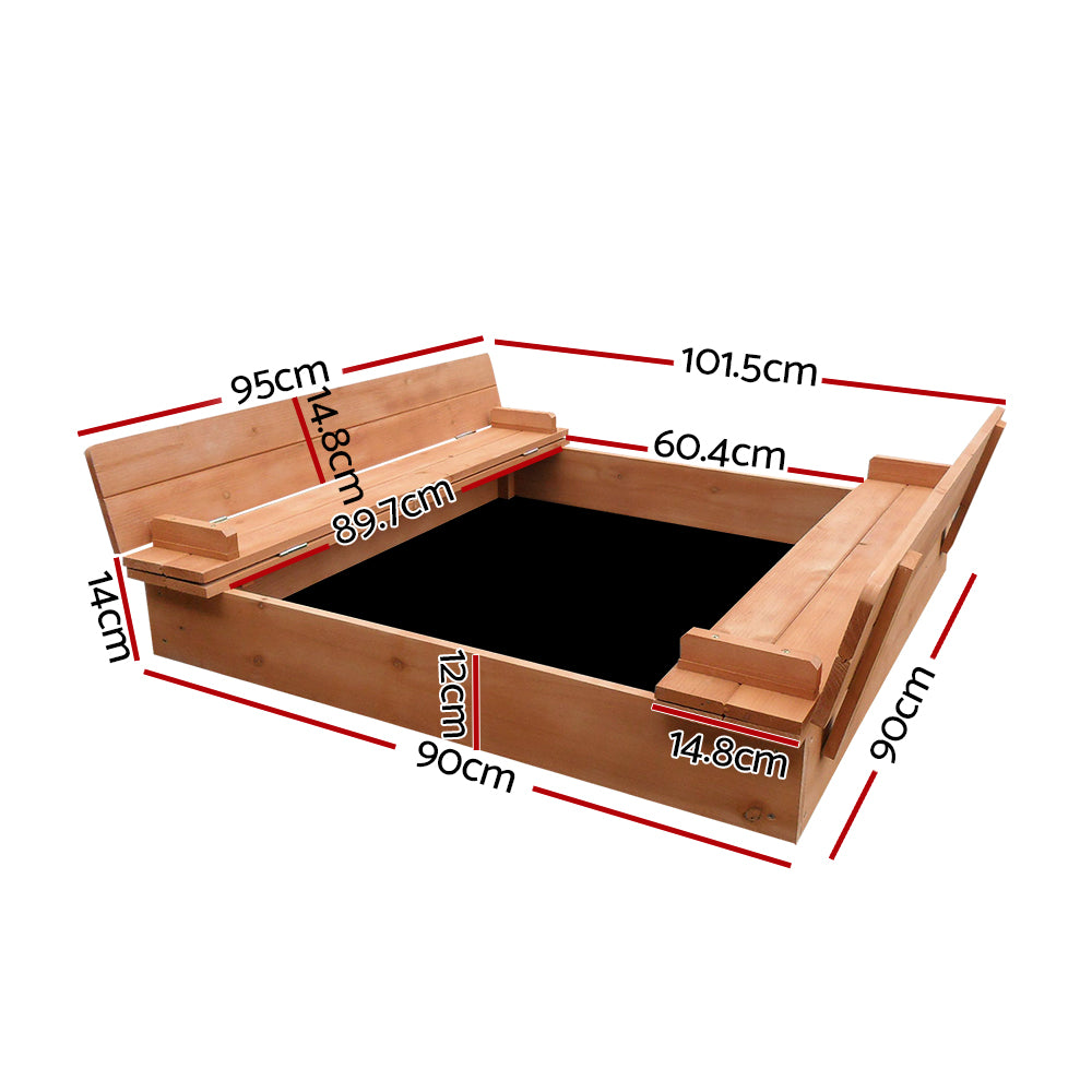 Keezi Kids Wooden Sand Pit with Foldable Seat 90cm