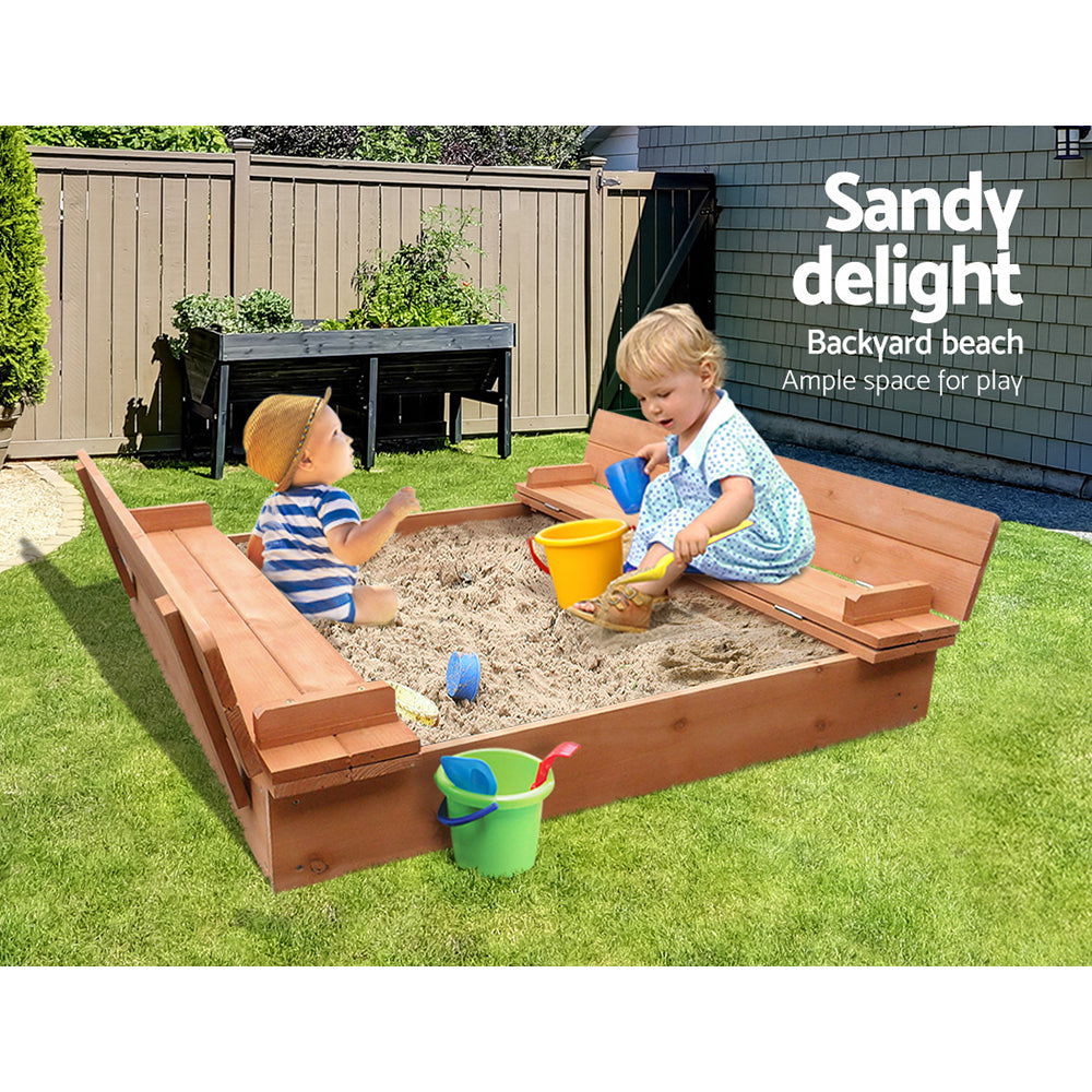 Keezi Kids Wooden Sand Pit with Foldable Seat 90cm
