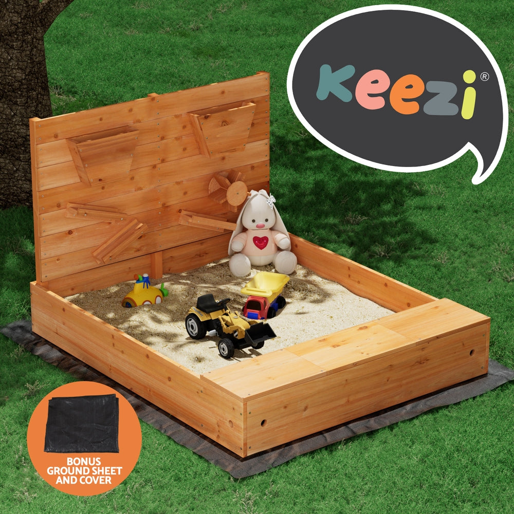 Keezi Kids Wooden Sand Pit with Cover Funnel 120cm