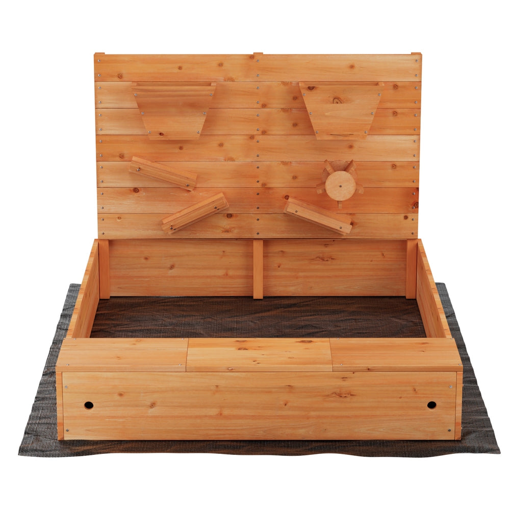 Keezi Kids Wooden Sand Pit with Cover Funnel 120cm