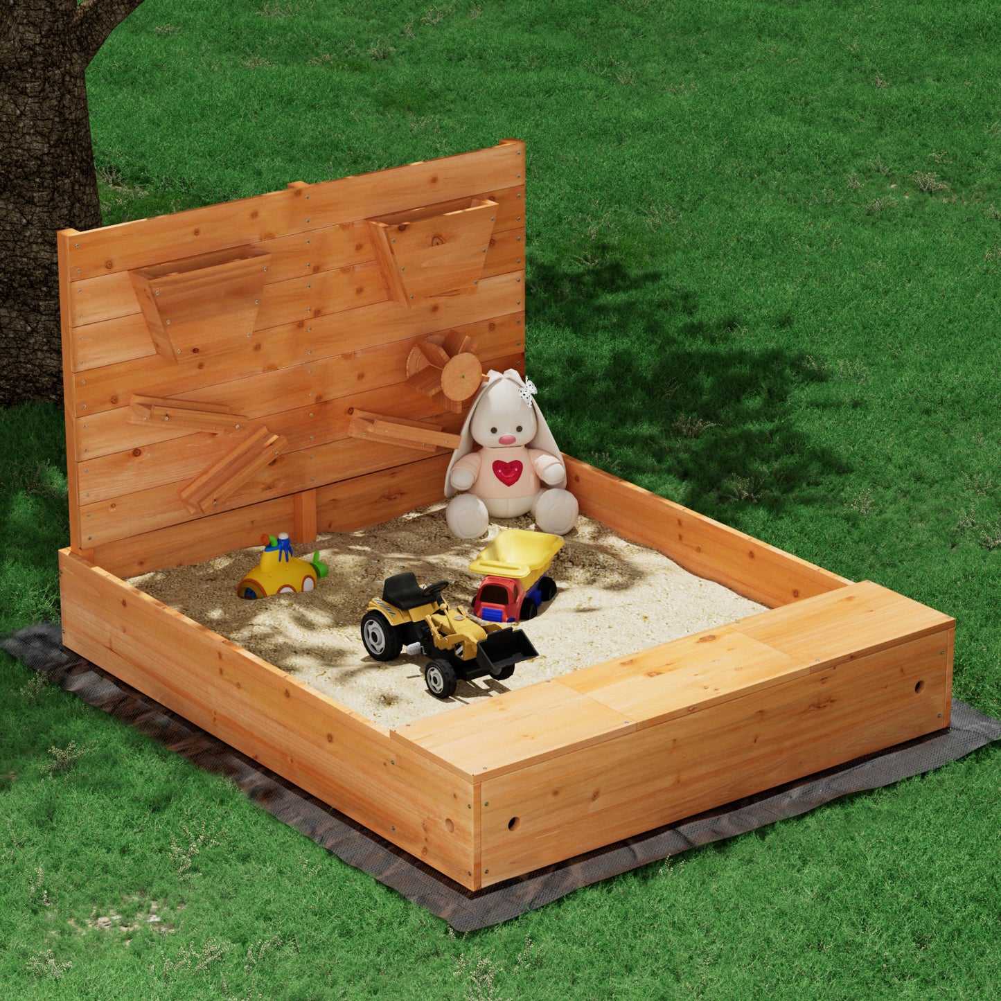 Keezi Kids Wooden Sand Pit with Cover Funnel 120cm