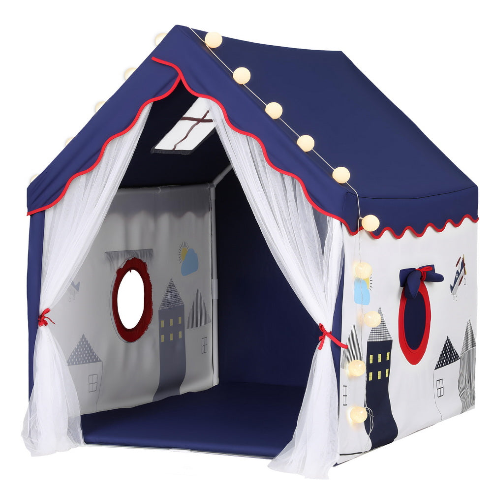 Keezi Kids Play Tent Playhouse Castle with Floor Mat and String Ball Light 134X103CM