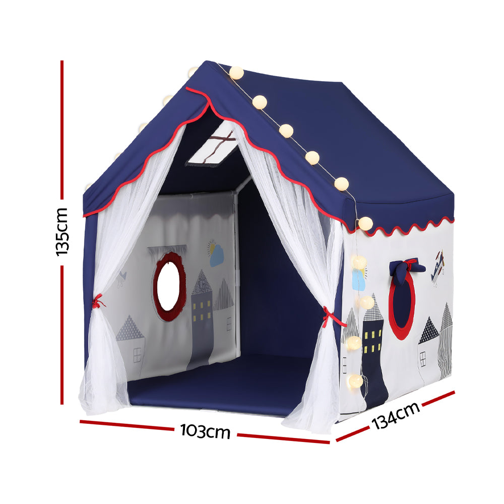Keezi Kids Play Tent Playhouse Castle with Floor Mat and String Ball Light 134X103CM