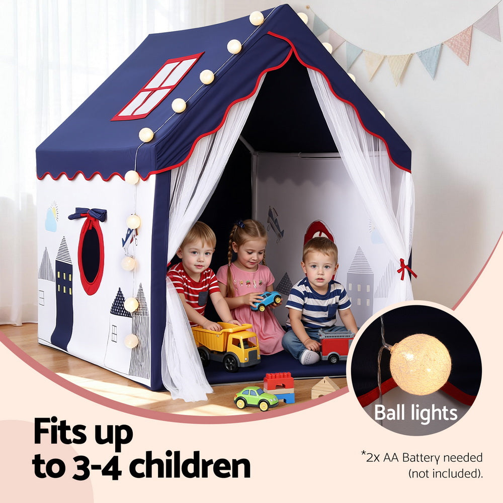 Keezi Kids Play Tent Playhouse Castle with Floor Mat and String Ball Light 134X103CM