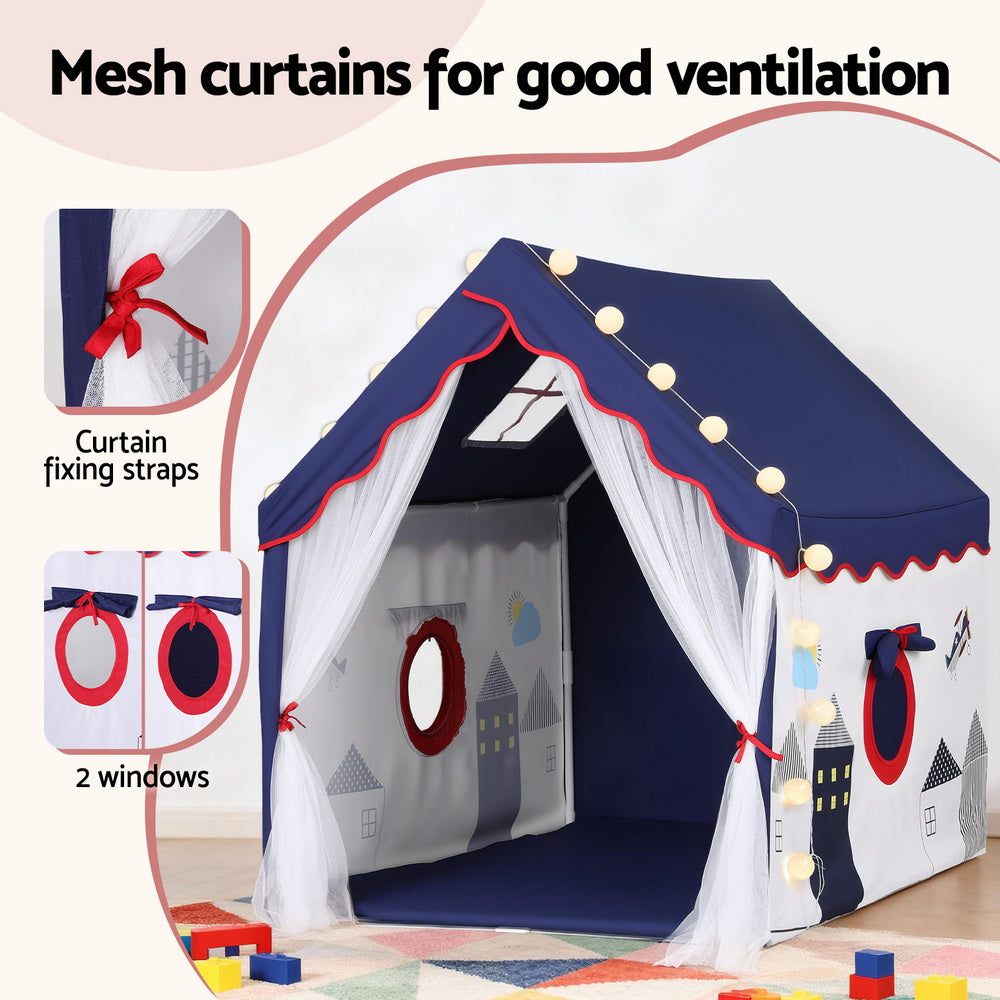 Keezi Kids Play Tent Playhouse Castle with Floor Mat and String Ball Light 134X103CM