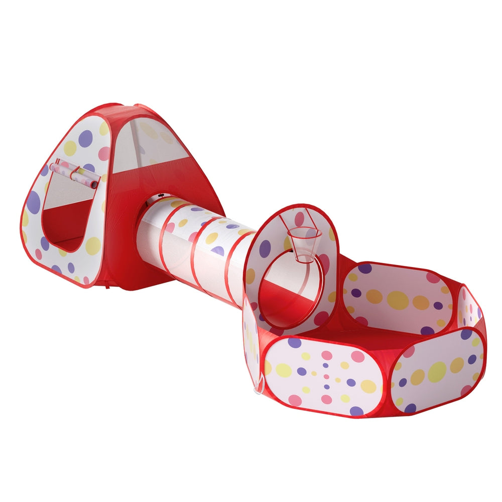 Keezi Kids Play Tent Pop Up with Teepee Ball Pit Tunnel and Basketball Hoop Red