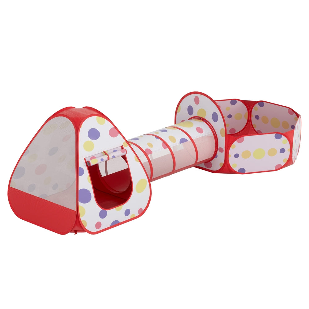 Keezi Kids Play Tent Pop Up with Teepee Ball Pit Tunnel and Basketball Hoop Red