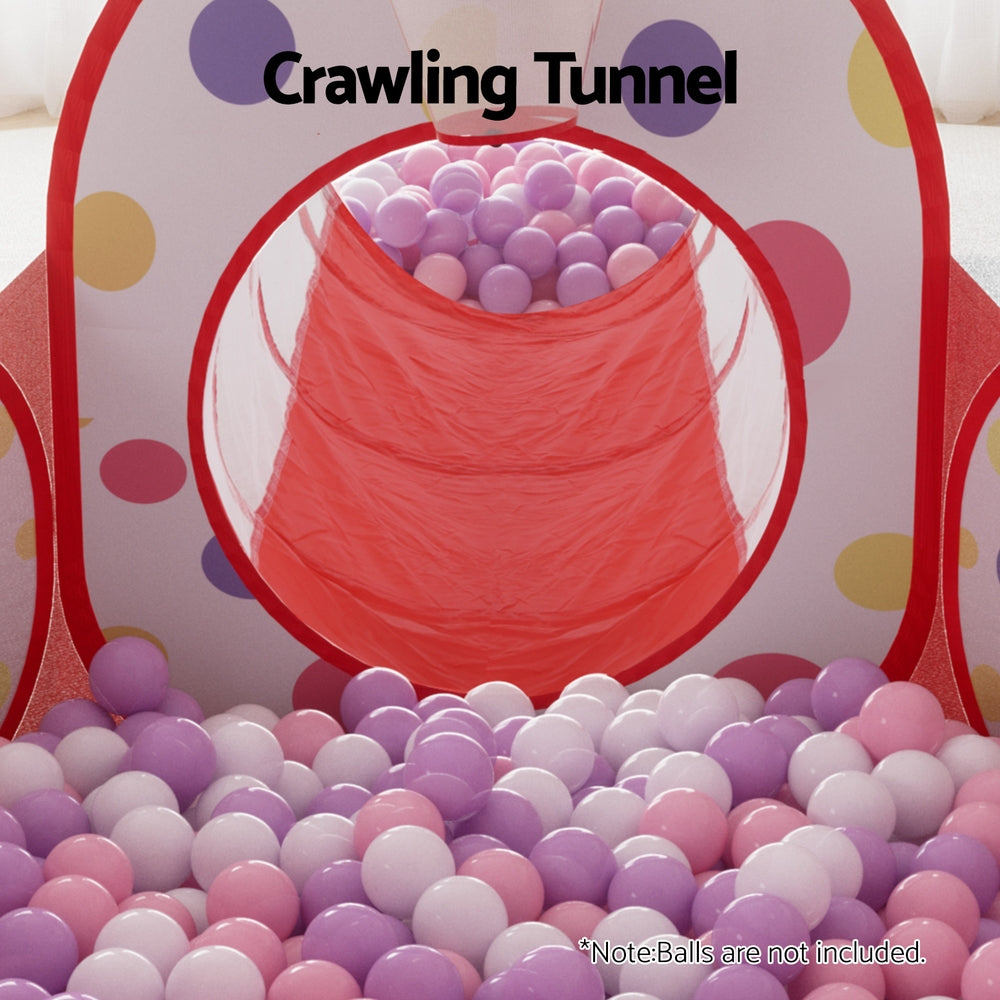 Keezi Kids Play Tent Pop Up with Teepee Ball Pit Tunnel and Basketball Hoop Red